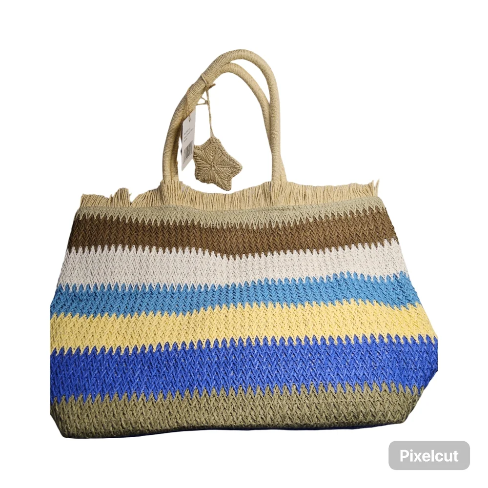 NWOT Vintage Havana Striped Raffia Tote Bag